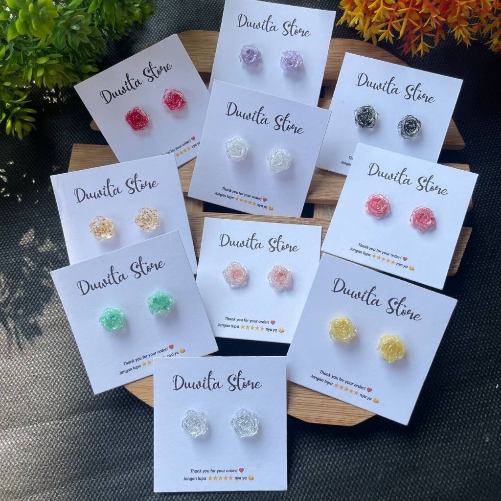 HANDMADE ANTING TUSUK PLASTIK ANAK/DEWASA MOTIF MAWAR BENING-10mm