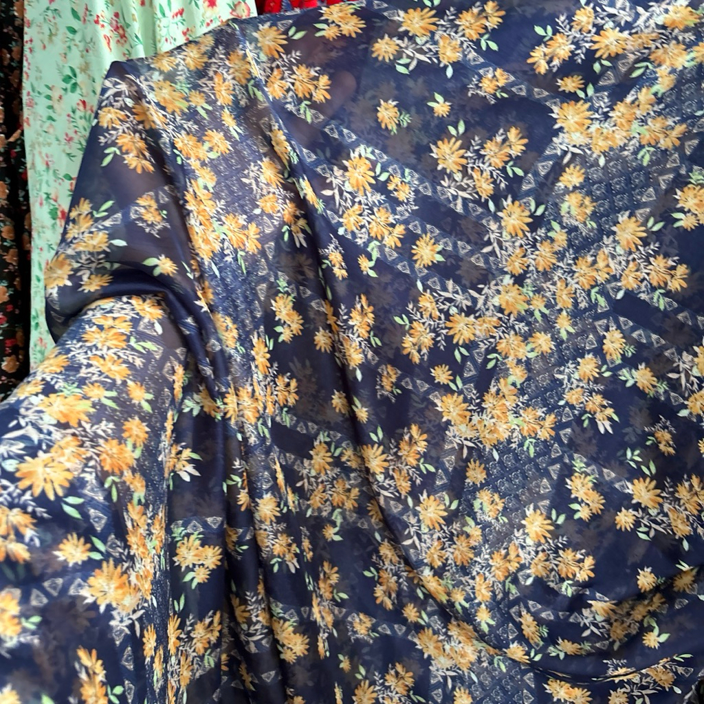 kak sifon sutra Motif bunga kecil - kain chiffon Korea premium - kain sifon motif - kain motif bunga