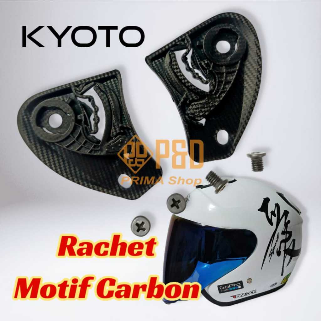 Rachet Helm KYT Kyoto, Rachet kaca kyt kyoto, Dudukan kaca helm Motif karbon