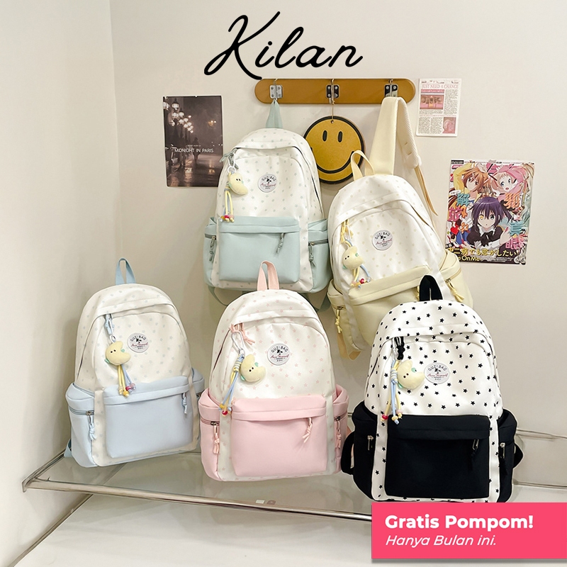 HUMAIRA Tas Ransel Wanita Lucu Backpack Sekolah Gaya Korea Kekinian Bisa Muat Laptop - RS0007
