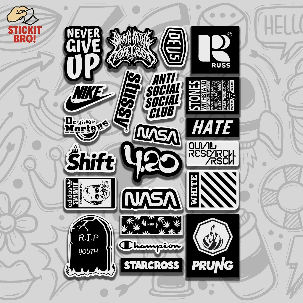 

Sticker Pack HYPE BEAST VOL 17 Aesthetic Vynil Anti Air Potongan KissCut Tumblr Helm Laptop BLACK & WHITE