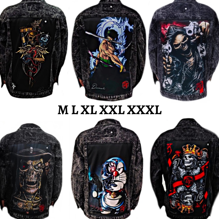 KODE T62B jaket jeans printing oversize jaket jeans gambar belakang M  XXXL jumbo