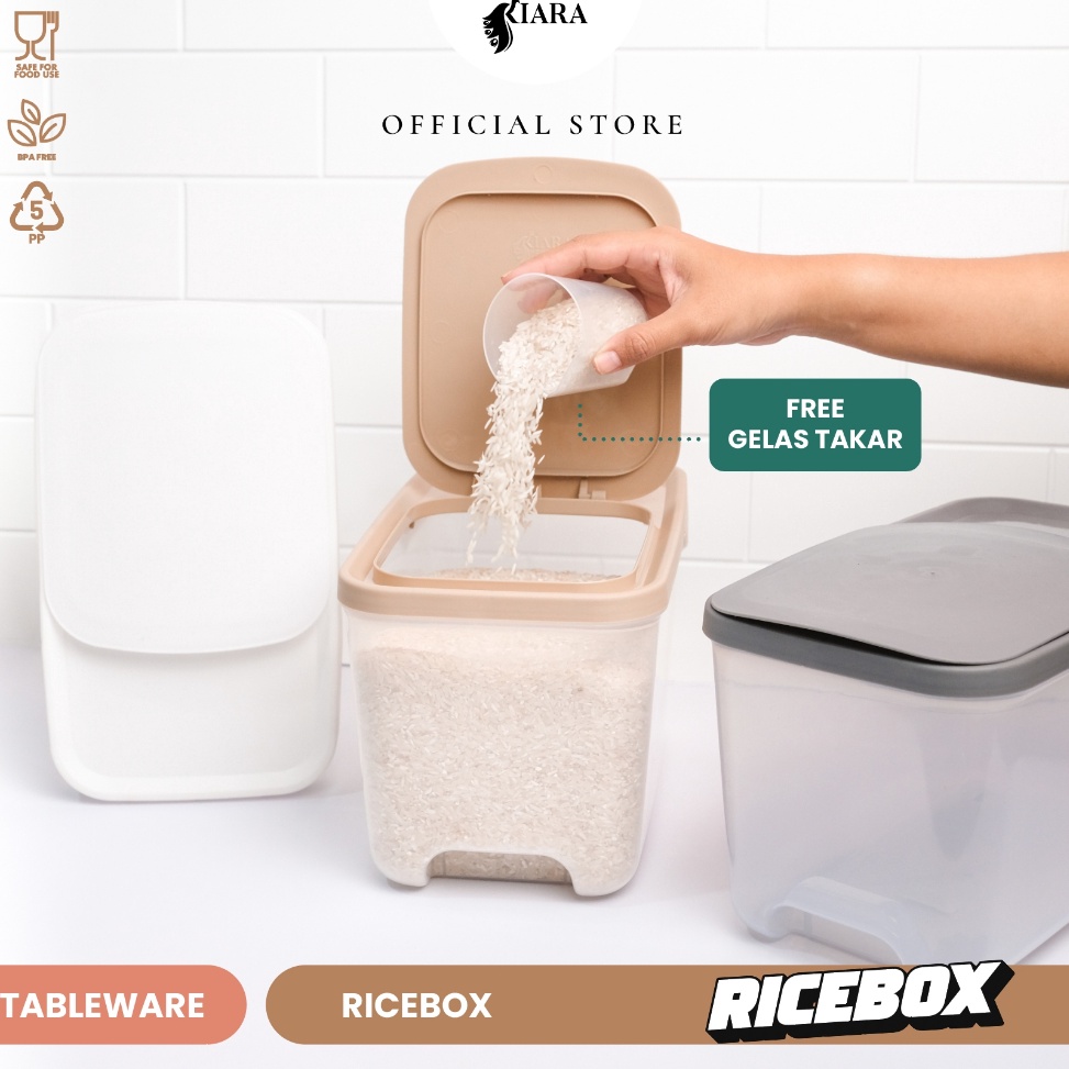 KODE Q36I KIARA HOUSEWARE Rice Box 5KG  1 KG Tempat Beras Penyimpanan Beras 5KG Gratis Gelas Takar