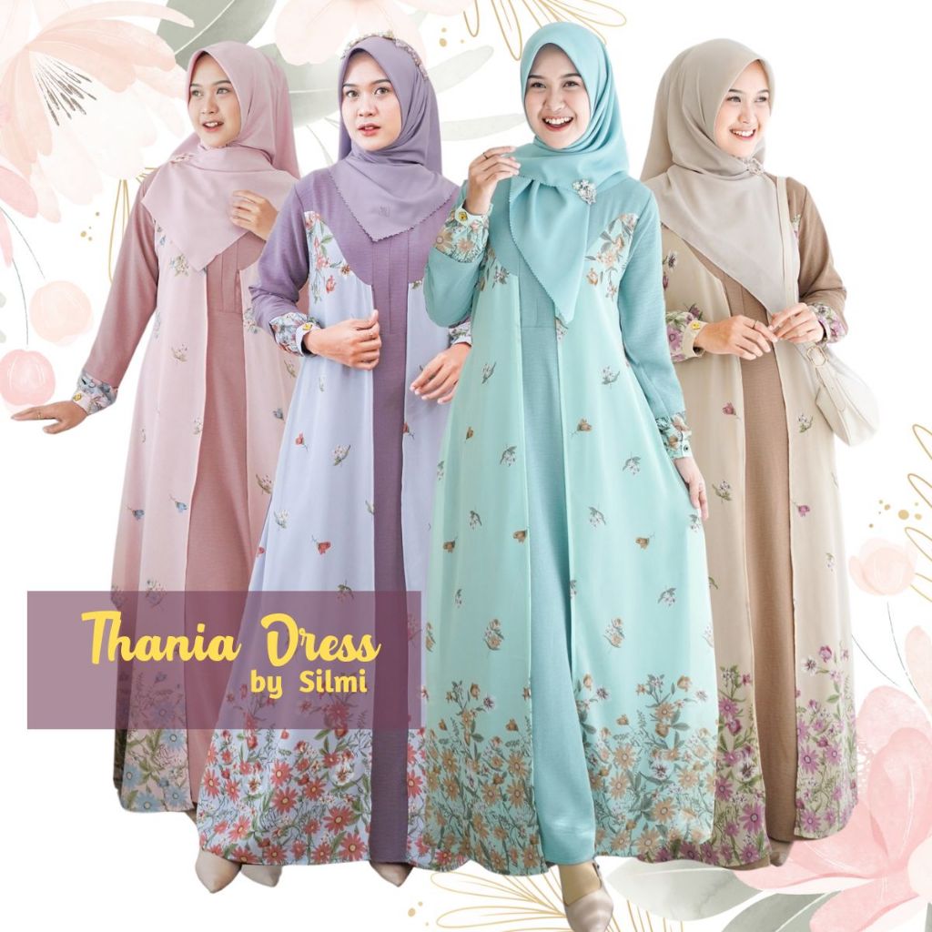 Gamis Remaja OOTD Korean Style Ibu ibu Motif Bunga Terbaru Thania Dress by Silmi