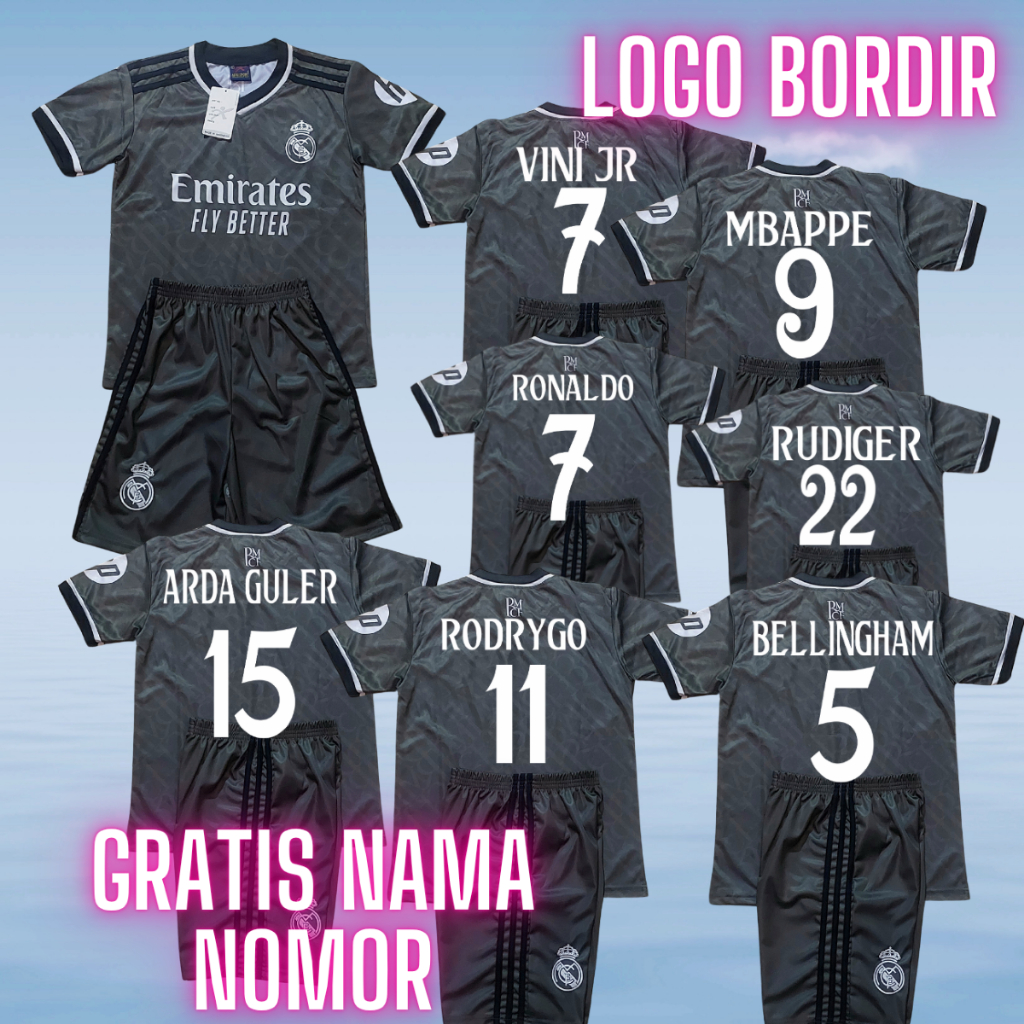 AURI SPORT JERSEY ANAK REALMADRID ABU KIDS PRINTING USIA 7-14THN