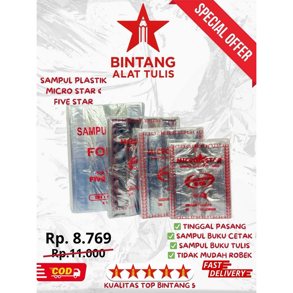 

Sampul Plastik Buku Micro Star Five Star Tebal Mika Kwarto dan Boxy | Sampul Buku Cetak dan Tulis Tinggal Pasang Anti Robek