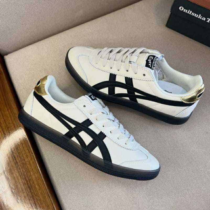 Promo Bulan Ini Bisacod  Sepatu Sneakers Onitsuka Tokuten Wanita & Pria Cream Black Gold Hitam