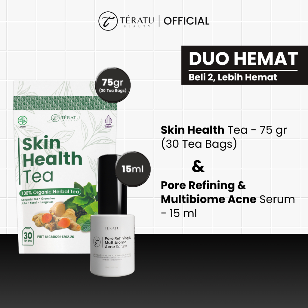 

TERATU BEAUTY Paket Penyembuh Jerawat Luar Dalam (Skin Health Tea + Pore Refining & Multibiome Acne Serum)
