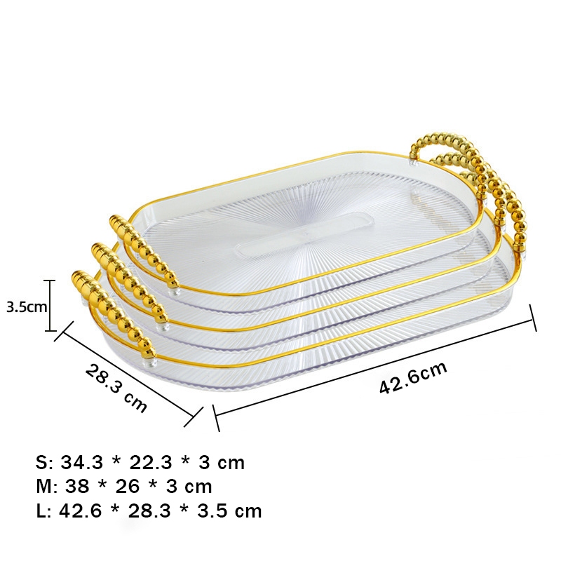 1Set 3Pcs Mewah Cantik Serbaguna Nampan / Nampan Gagang Emas Nampan Buah Camilan