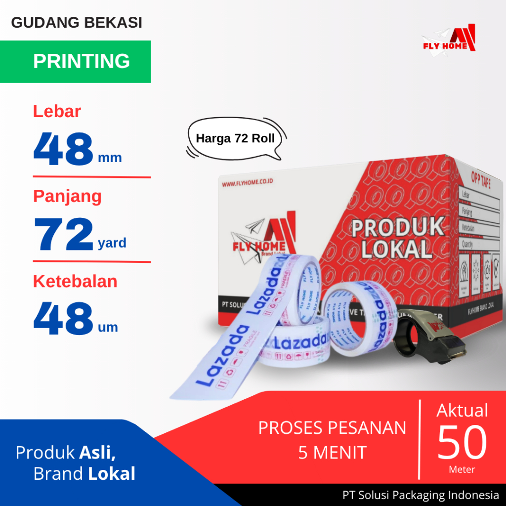 

FLYHOME 1Dus Lakban Online Shop 48x72Y 2inchi 72 Yard Tk Biru CARGO