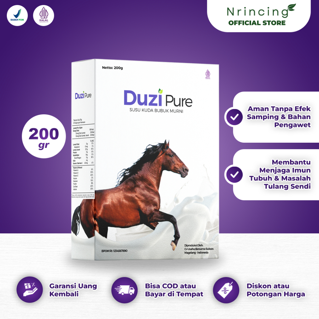 

Duzi Pure Susu Kuda Liar Lombok Bubuk Membantu Asam Urat Osteoporosis 200 Gram