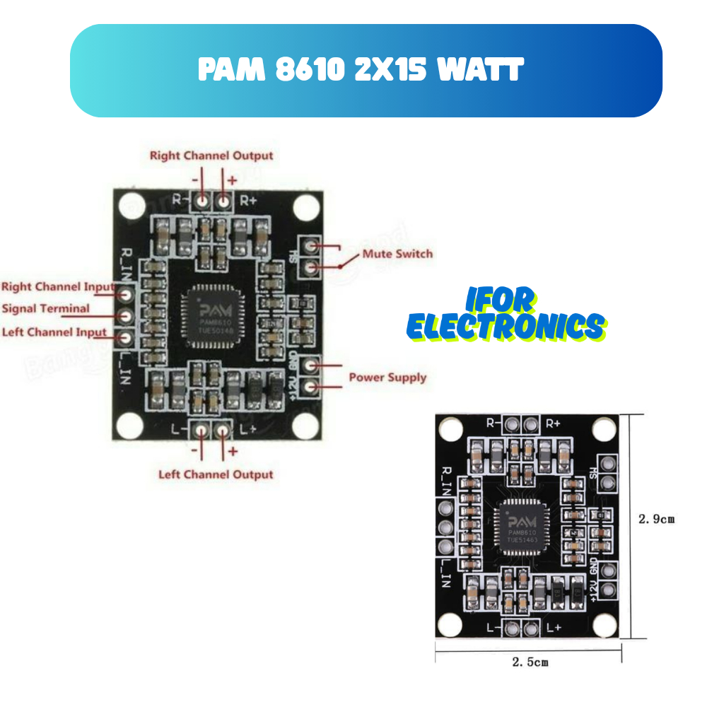 PAM 8610 12V AMPLIFIER  2x15 WATT STEREO ORIGINAL CLASS D