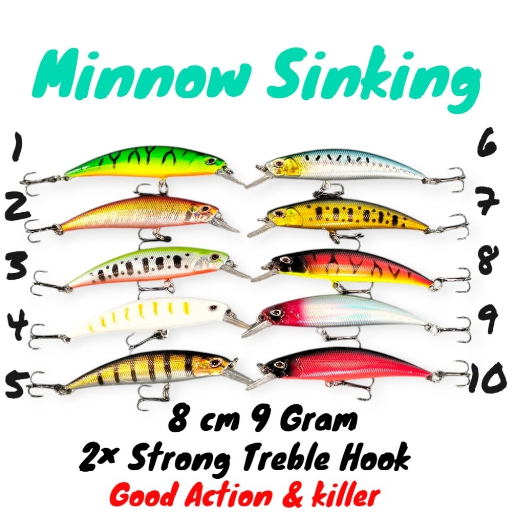 umpan minnow sinking 8cm/9gram lure casting ultralight killer copy duo