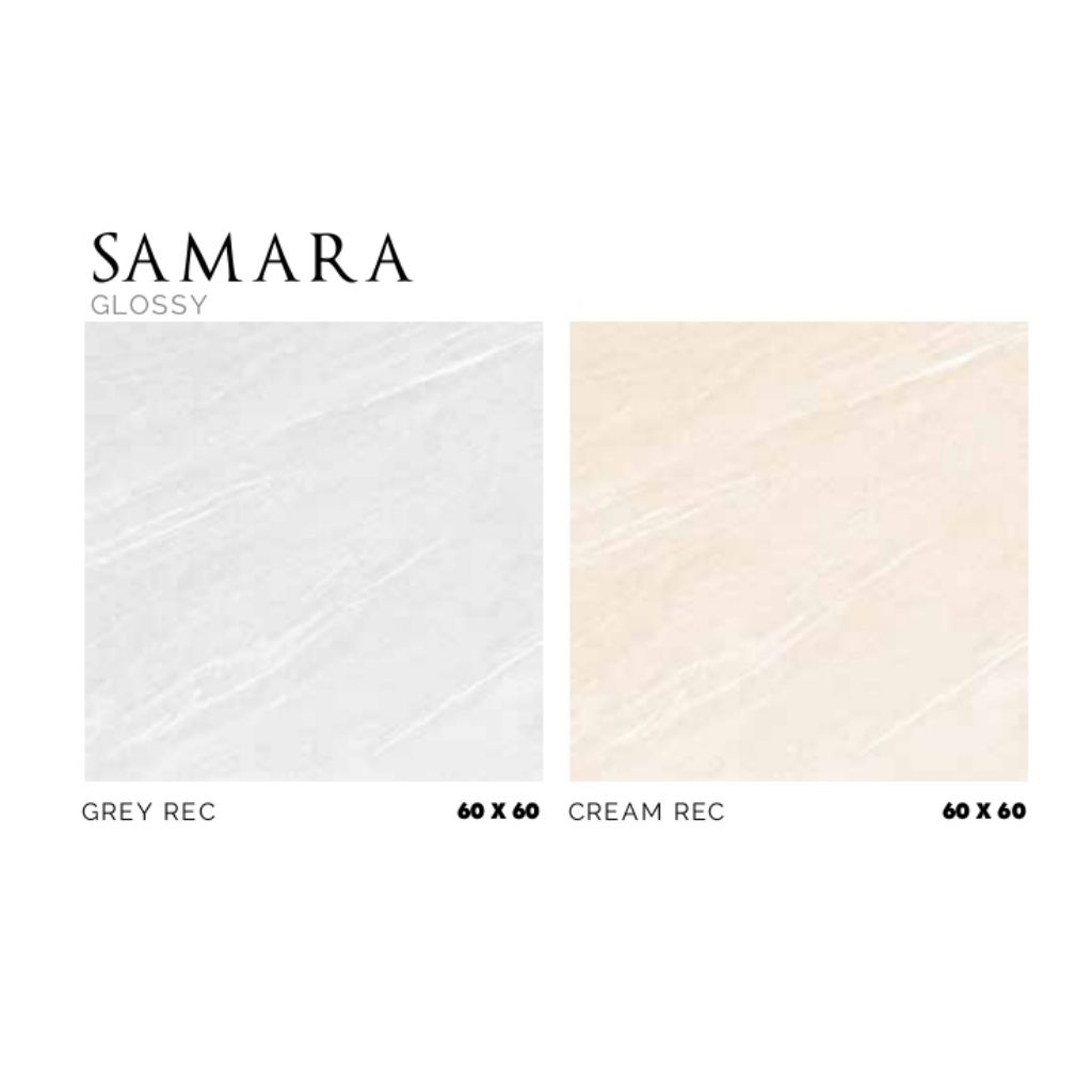 KERAMIK RECTIFIED MEREK PLATINUM TYPE SAMARA GREY REC SAMARA CREAM REC UKURAN 60X60 GLOSSY