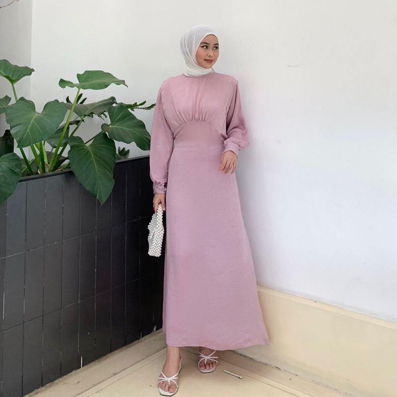 Shenna dress kondangan florie vintage simple gamis modis bridesmaid elegan material slik satin