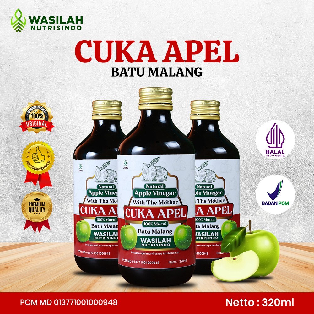 

Cuka Apel Asli Batu Malang 320ml - Wasilah Nutrisindo | BPOM & Halal | 100% Apel Murni With The Mother