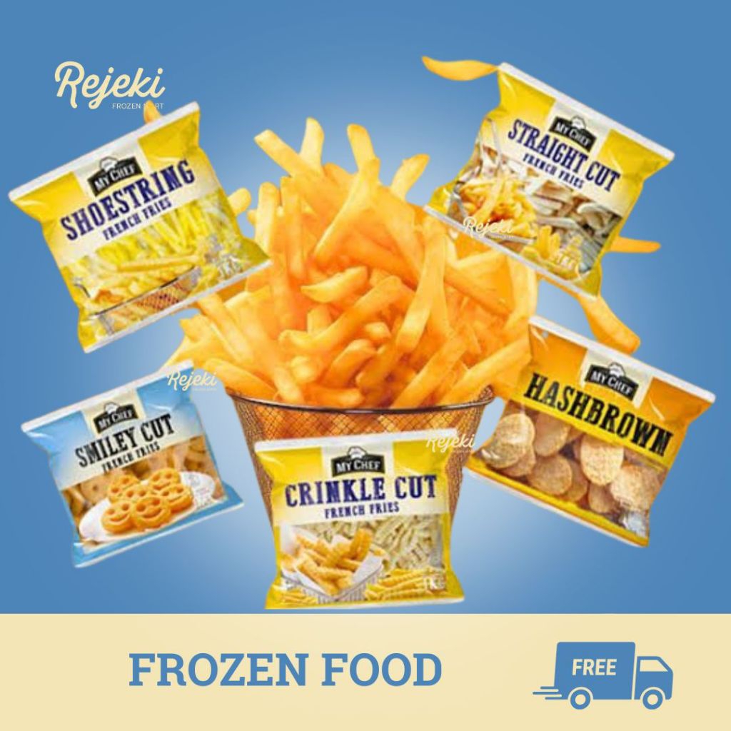 

My Chef Kentang Hash Brown / Smiley Cut / Spicy Criss Cut French Fries 1kg - Rejeki Frozen