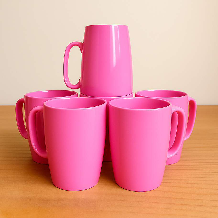 Mug Melamin Cangkir Gagang Kopi Gelas Mug 400ml Mug Semi Melamin Gagang Pink