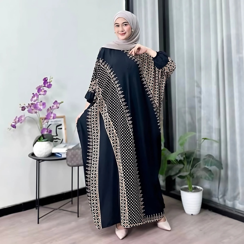 Kaftan Motif Madinah Bahan Rayon Premium Busui Friendly Kaftan Wanita Muslim Jumbo Nyaman