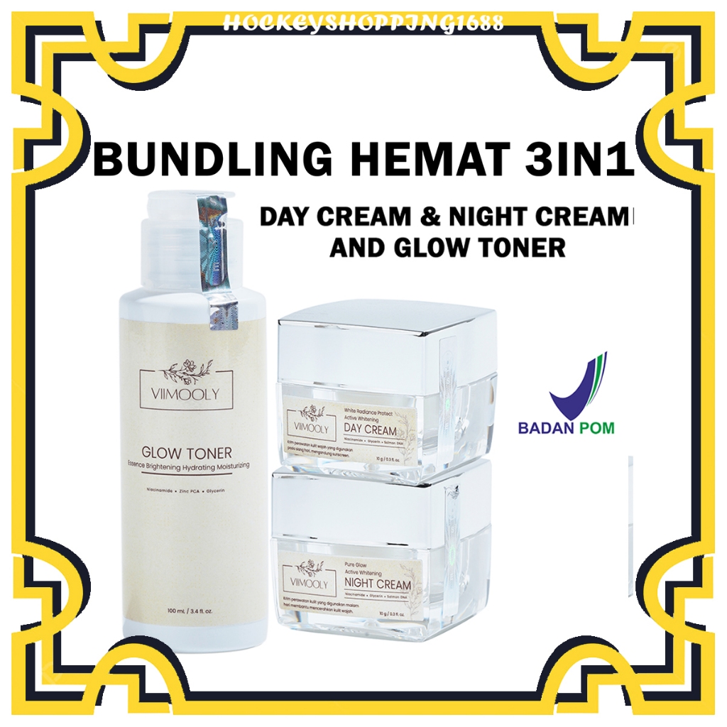 HS [ PAKETAN ] VIIMOOLY - PAKETAN DNA SALMON WHITENING SERIES 3IN1 NIGHT CREAM DAY CREAM & GLOW TONE