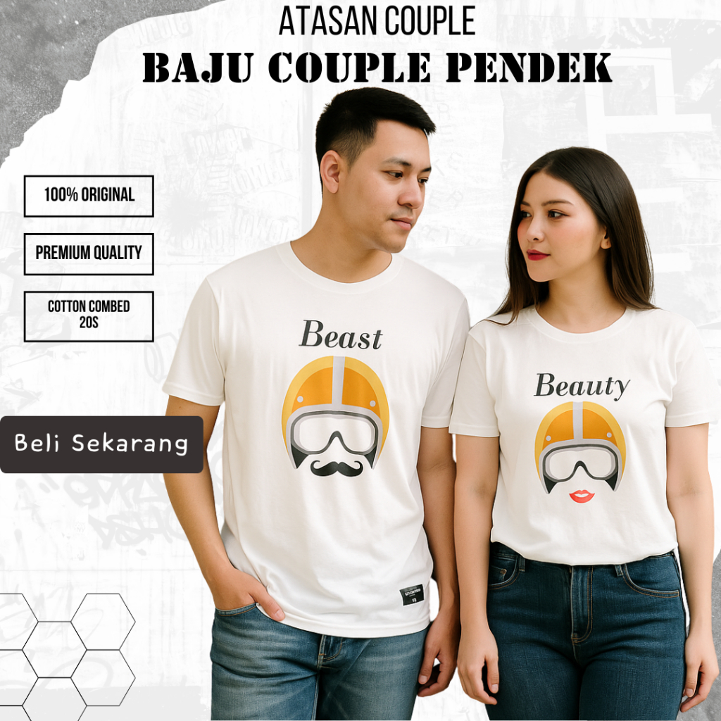 DEN N DEV x COCONUT - T-Shirt Couple Kaos Pria dan Wanita BEAST BEAUTY/baju kembar bahan katun