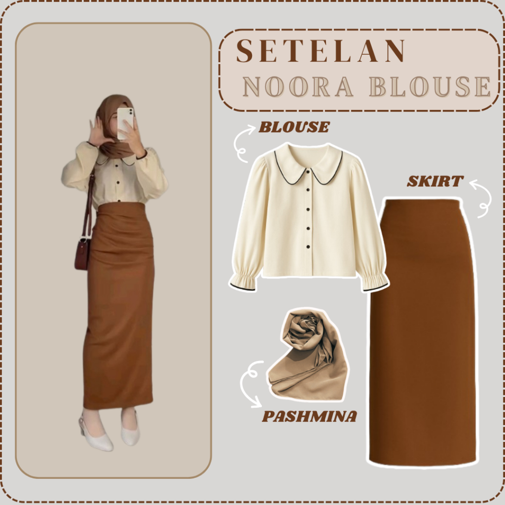 NOORA Setelan Wanita Kekinian (Blouse vintage - rok span - hijab) oneset vintage koran style