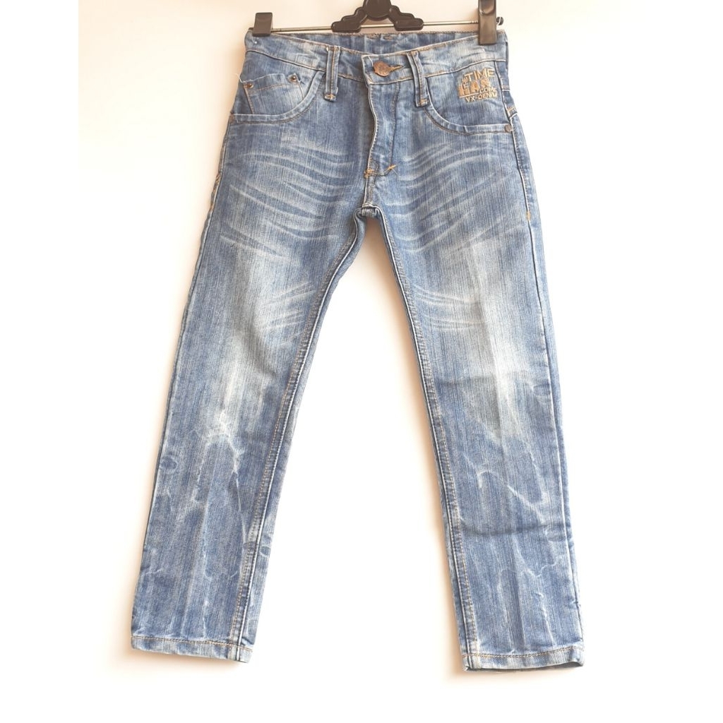 Celana Jeans Panjang Anak Laki Laki Tanggung Kid Biru Merek FANGSIDA Washed Whisker Levis Denim Blue