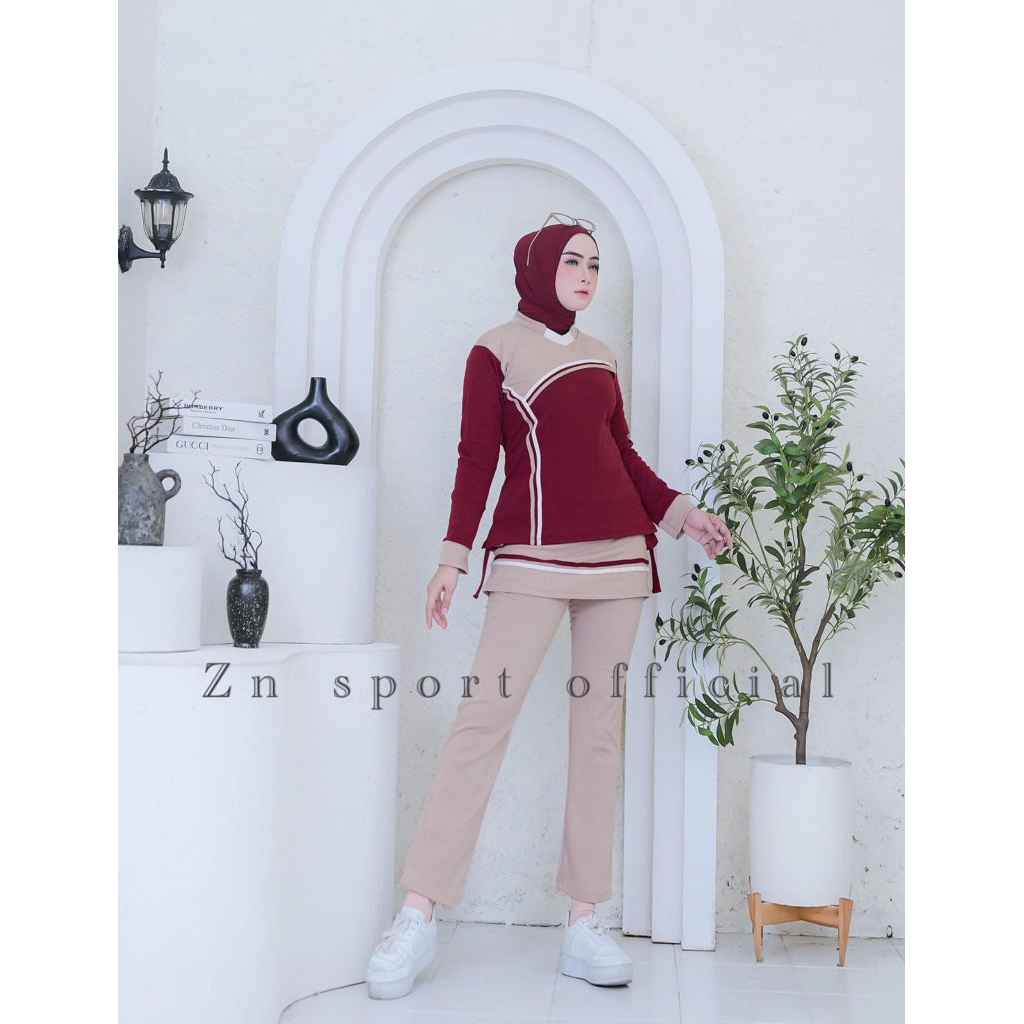 Unik Zn Sport-Setelan Olahraga Wanita Baju Senam Muslimah Set Pakaian Olahraga Yoga Zumba Yoga