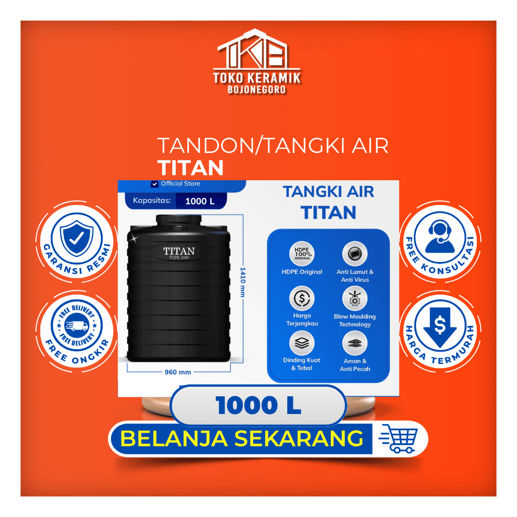 Tandon Toren Tangki Air Halal Titan 1000 L