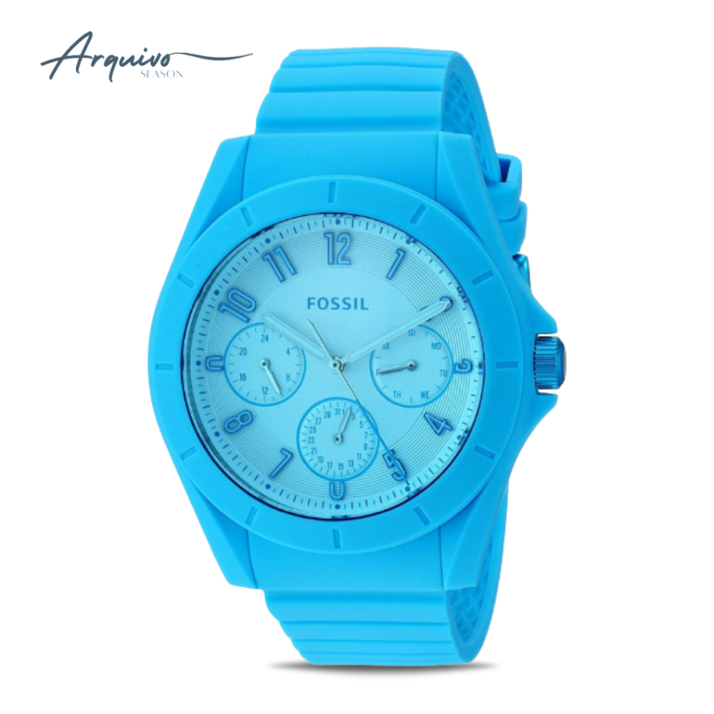 Jam Tangan Fossil Pria Poptastic Chronograph Day Date Blue Rubber Sport Casual Original FS5287