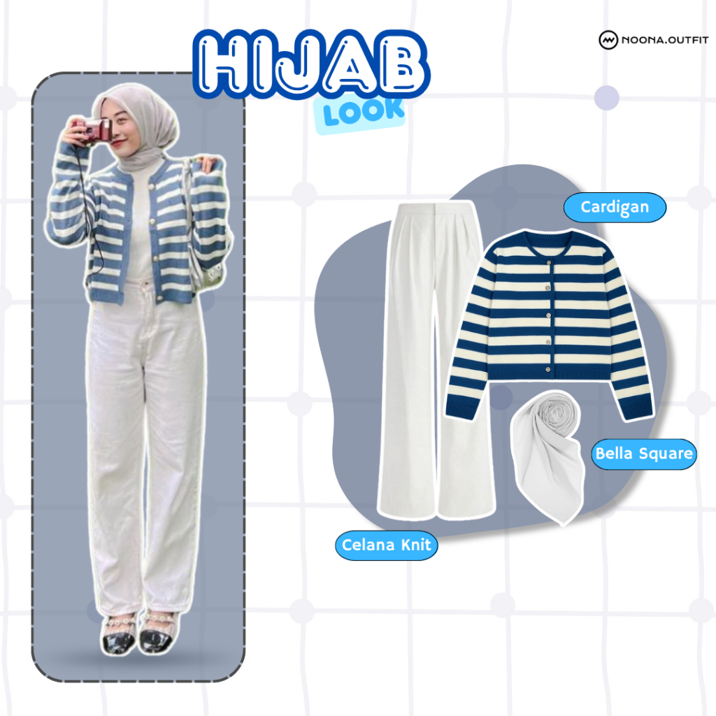 Outfit Hijab Style 3in1 (Cardigan, Celana, Bella Square) Setelan Remaja Korean Style Kekinian