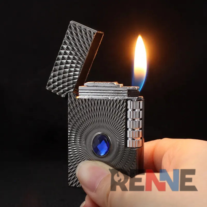 RENNE Korek Api Dupont Elegan Batu Permata Buatan Tahan Angin Api Merah Bisa Isi Ulang Premium