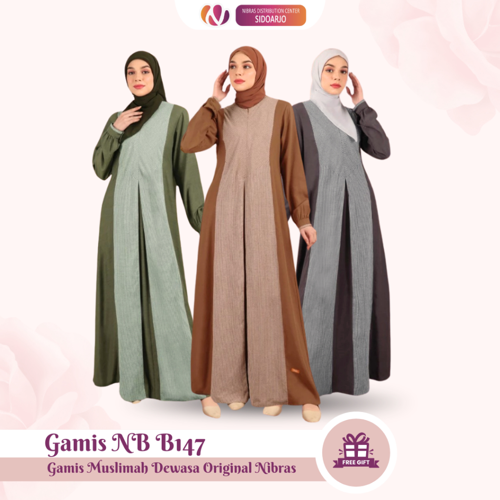 Gamis Simple Terbaru Maxy Gamis Polos mix Motif Salur Size Small To Large Nibras NB B147