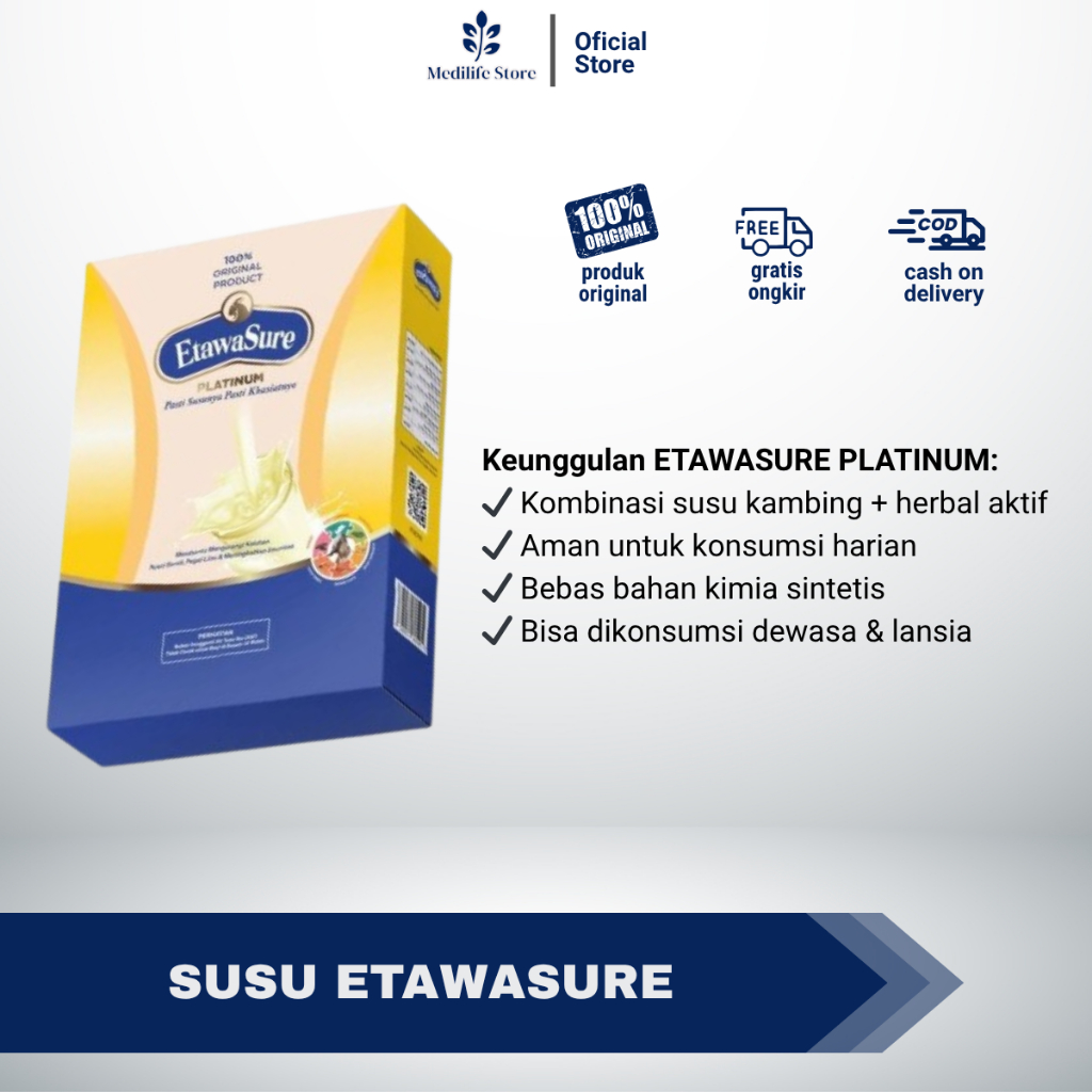 

ETAWASURE PLATINUM - susu kambing etawa 250 gram | membantu nyeri sendi, pegal linu, asam urat & rematik | meningkatkan imunitas | halal bpom