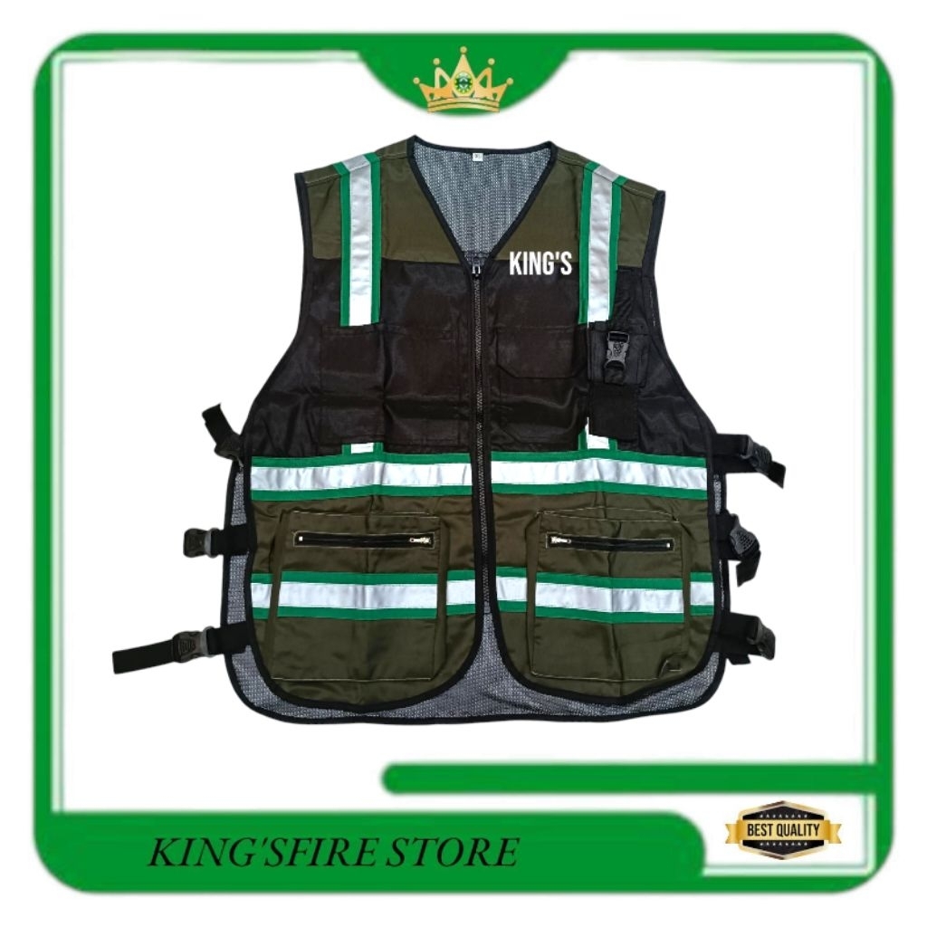 ROMPI SAFETY WARNA ARMY / SAFETY VEST TASLAN KOMBINASI JARING HITAM/ROMPI PROYEK