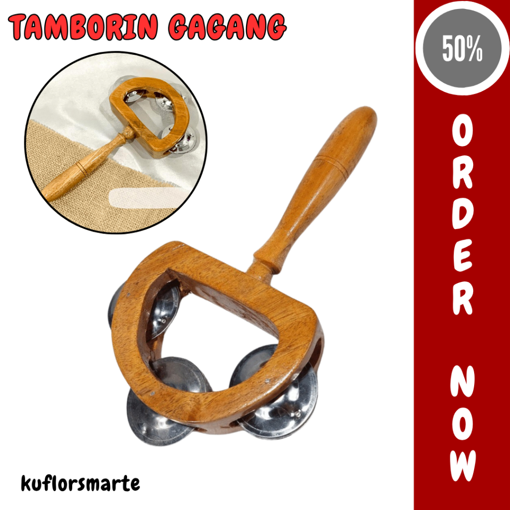 Alat Musik Tamborin Kayu Gagang Genggam / Tamborin Kicrik Kecrekan