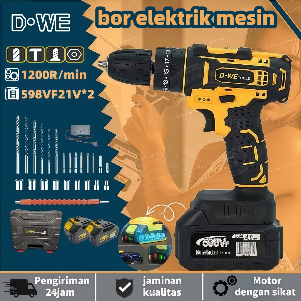 D•WE1200r/min bor elektrik mesin bor baterai bor cordless bor listrik Bor ListrikMesin BorBor Tanpa 