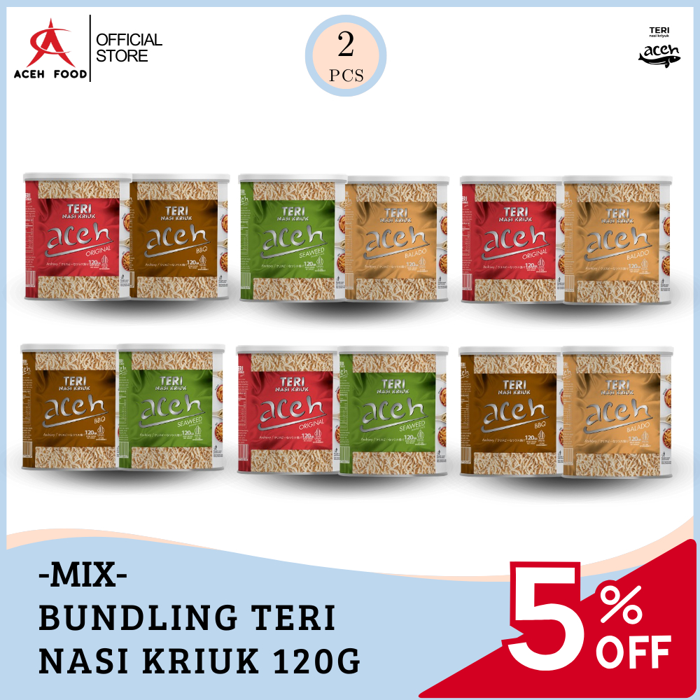 

Bundling Isi 2 Teri Aceh Nasi Kriuk Crispy MIX Kemasan Kaleng 120gr x 2pcs - Aceh Food