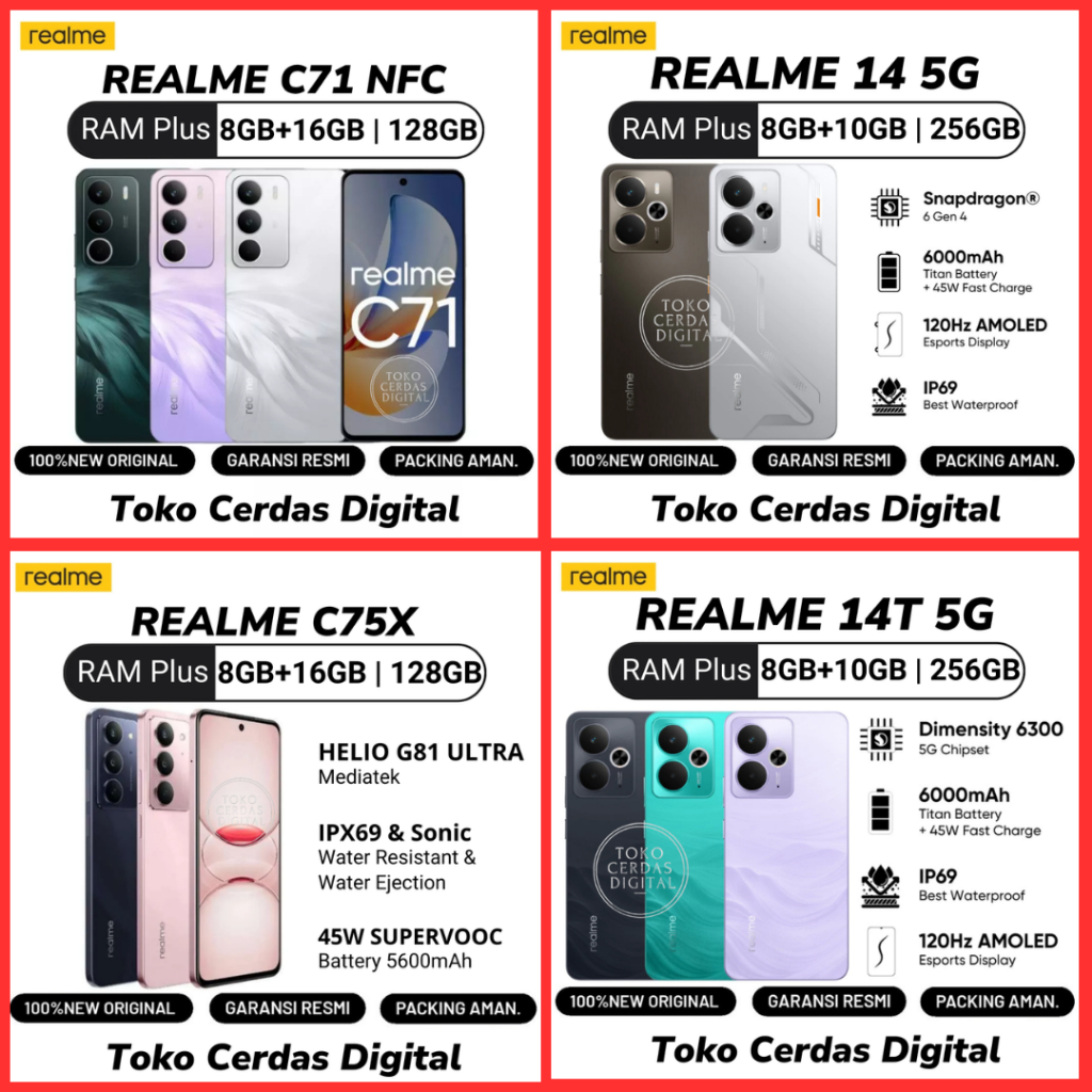 Realme C71  NFC | C75X / REALME14T 5G / 14T / 14 T / Note 60X / C61 / C63 / C67 / C75 / Note 60 X 8/