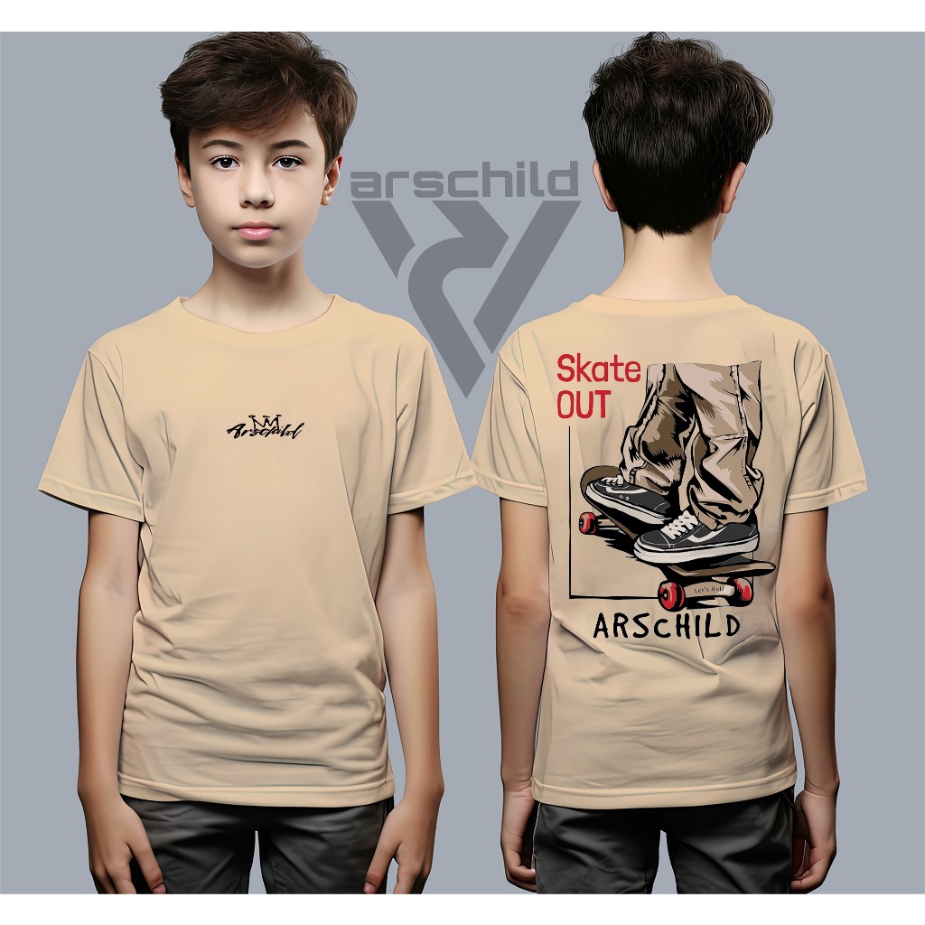 kaos anak distro skateboard warna moca cream terbaru