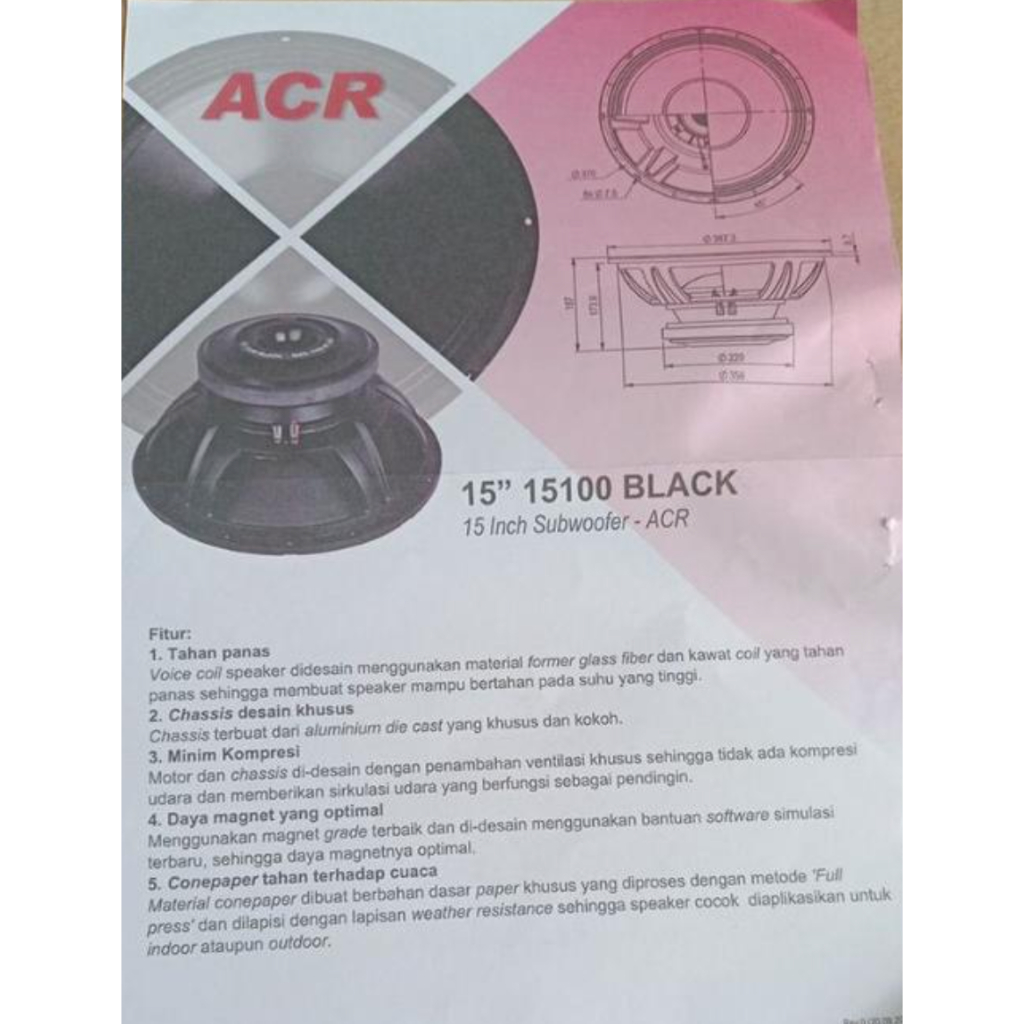 Speaker ACR 15 inch Subwoofer 15100 – ORIGINAL SINAR BAJA ELECTRIC