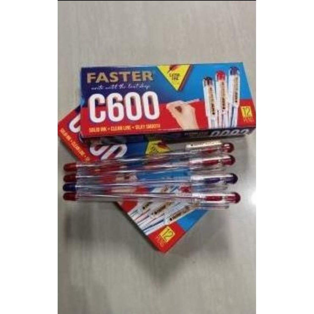 

FASTER Ballpoint Pen C600 (Cabut) / Extra Fine Ballpoint Pen C6 (Cetek) Biru , Hitam , Merah - Doz isi 12 Pcs..
