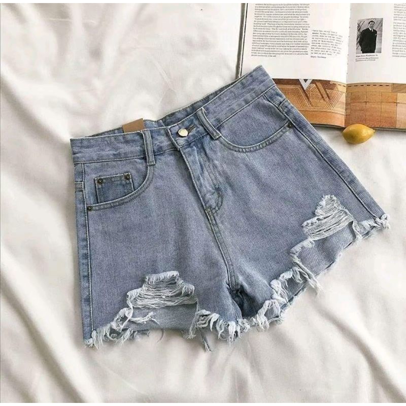 Celana jeans pendek wanita hotpants celana sobek rawis bawah