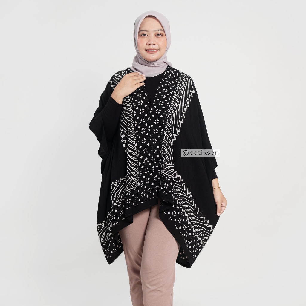 OUTER BATIK KONDANGAN WARNA HITAM MOTIF KONTEMPORER LIRIS KARDIGAN JUMBO OVERSIZE LD 130 PREMIUM