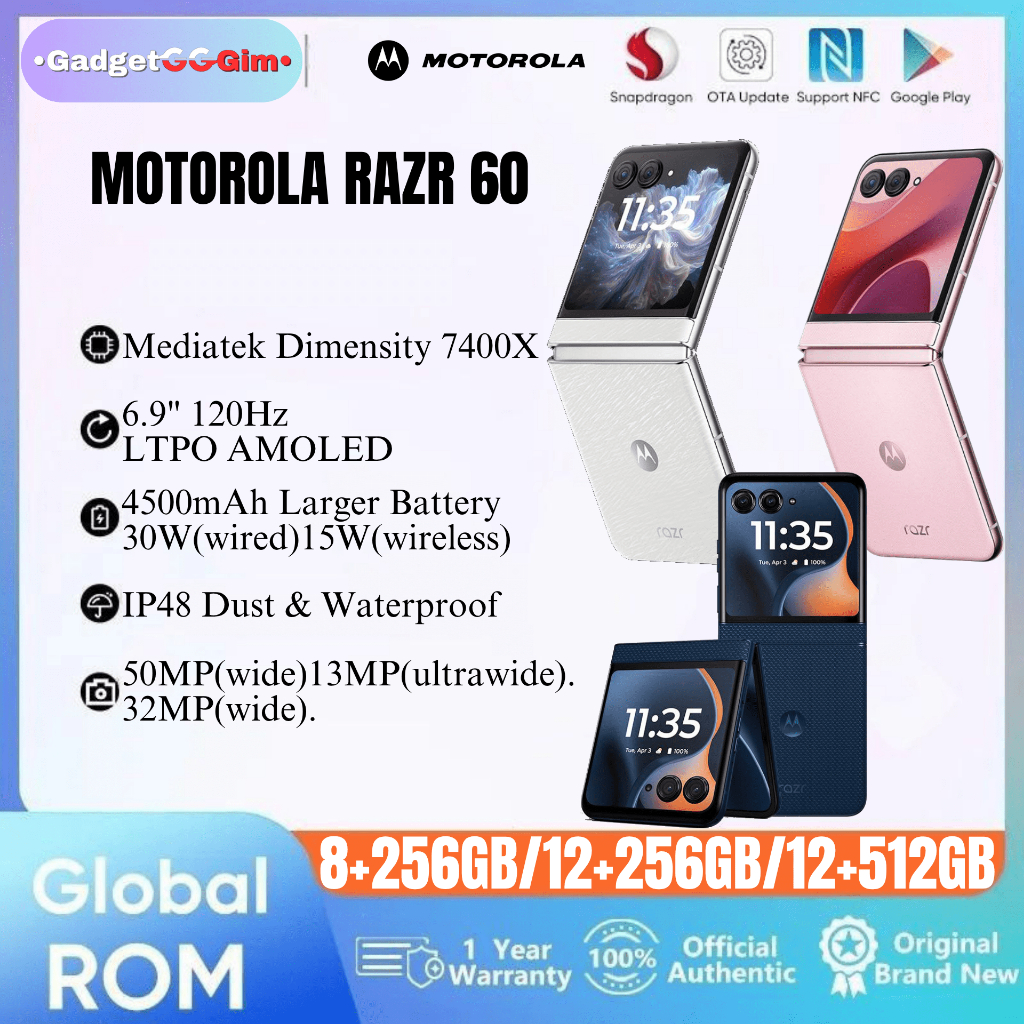 Motorola Razr 60 5G Dimensity 7400X 120Hz IP48 BNIB Garansi Resmi 1 Tahun HP Original