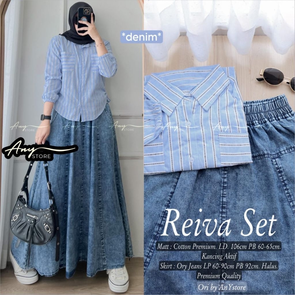 Reiva Set Salur Mix Rok Jeans Mayung (Any)