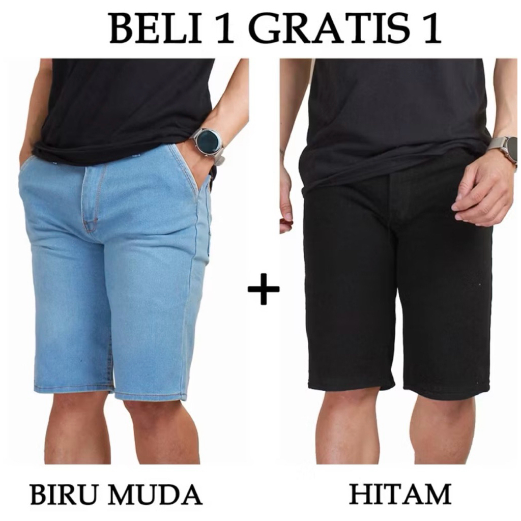 (BELI 1 GRATIS 1) Celana Jeans Pendek Pria /Celana Jeans pendek Kekinian  TERBARU DI TOKO SHIRASAKI 