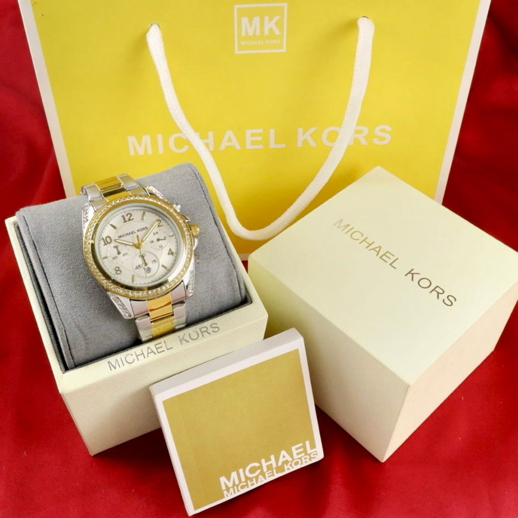 INCLUDE BOX IMPORT & BAG ☑️ JAM TANGAN ORIGINAL WANITA KODE-MK2544 CHRONO OFF TALI RANTAI STEINLESS 