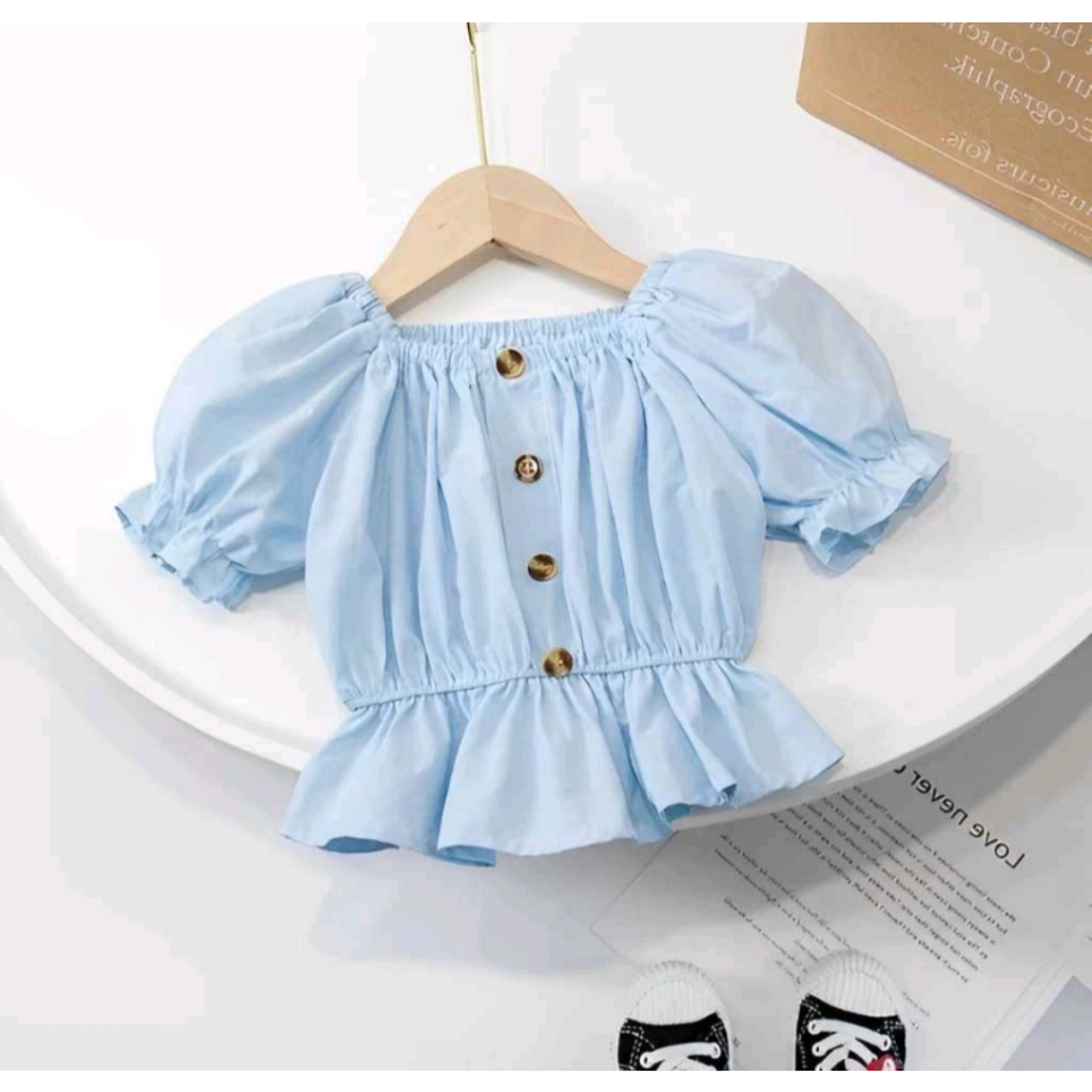 Baju Anak Perempuan Sabrina Kerut Umur 1-8 Tahun | Blouse Airflow Style KEKINIAN Anak Lengan Pendek