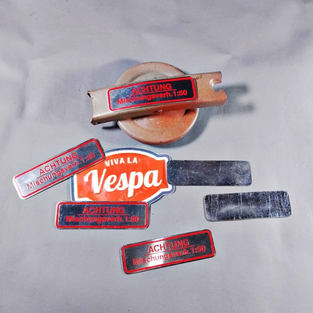 Emblem Plat Stenlis Mixture Achtung Tutup Tangki Vespa VGLA VGLB Kongo T4 Augsburg Germany